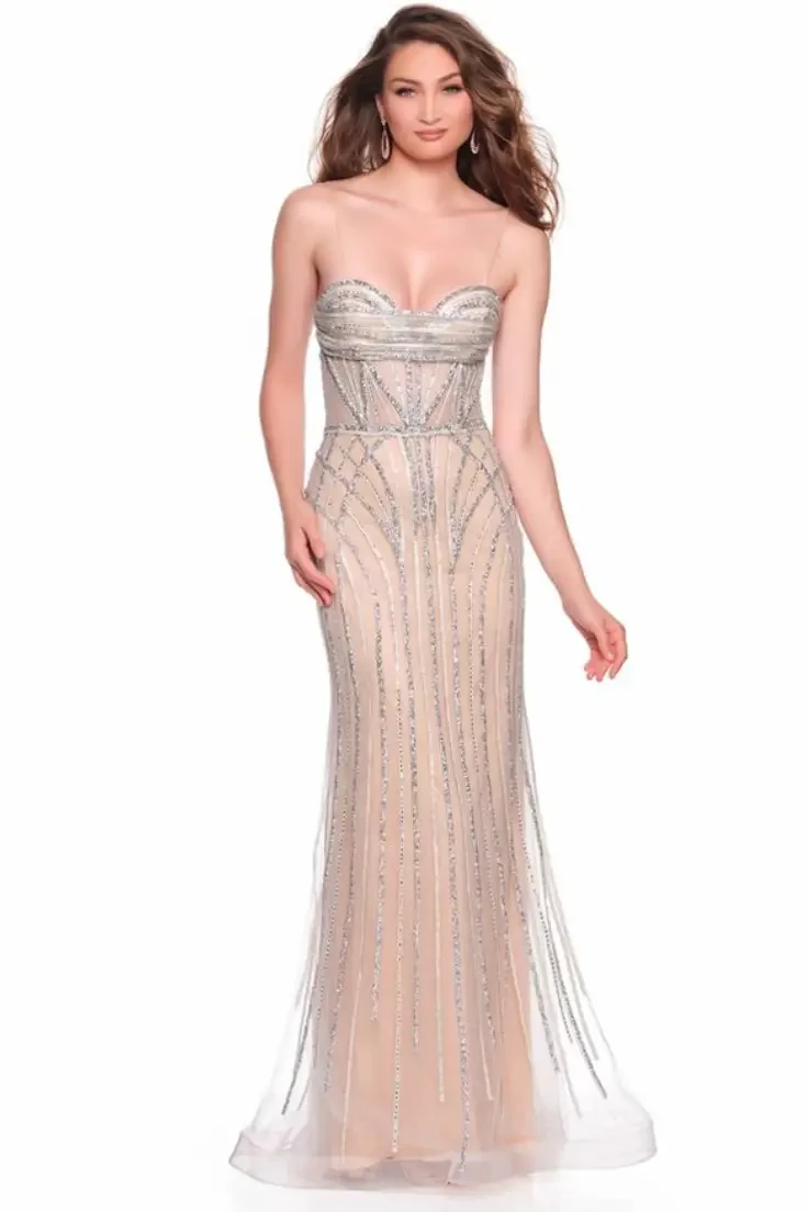 Dave & Johnny prom dress nude color