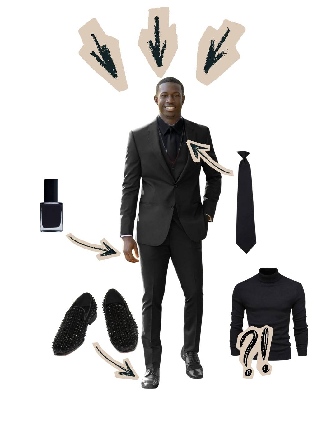 model wearing tux with black tie